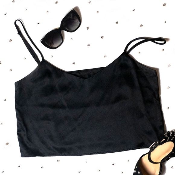 Reformation Tops - REFORMATION CROPPED BLACK SILK CAMISOLE